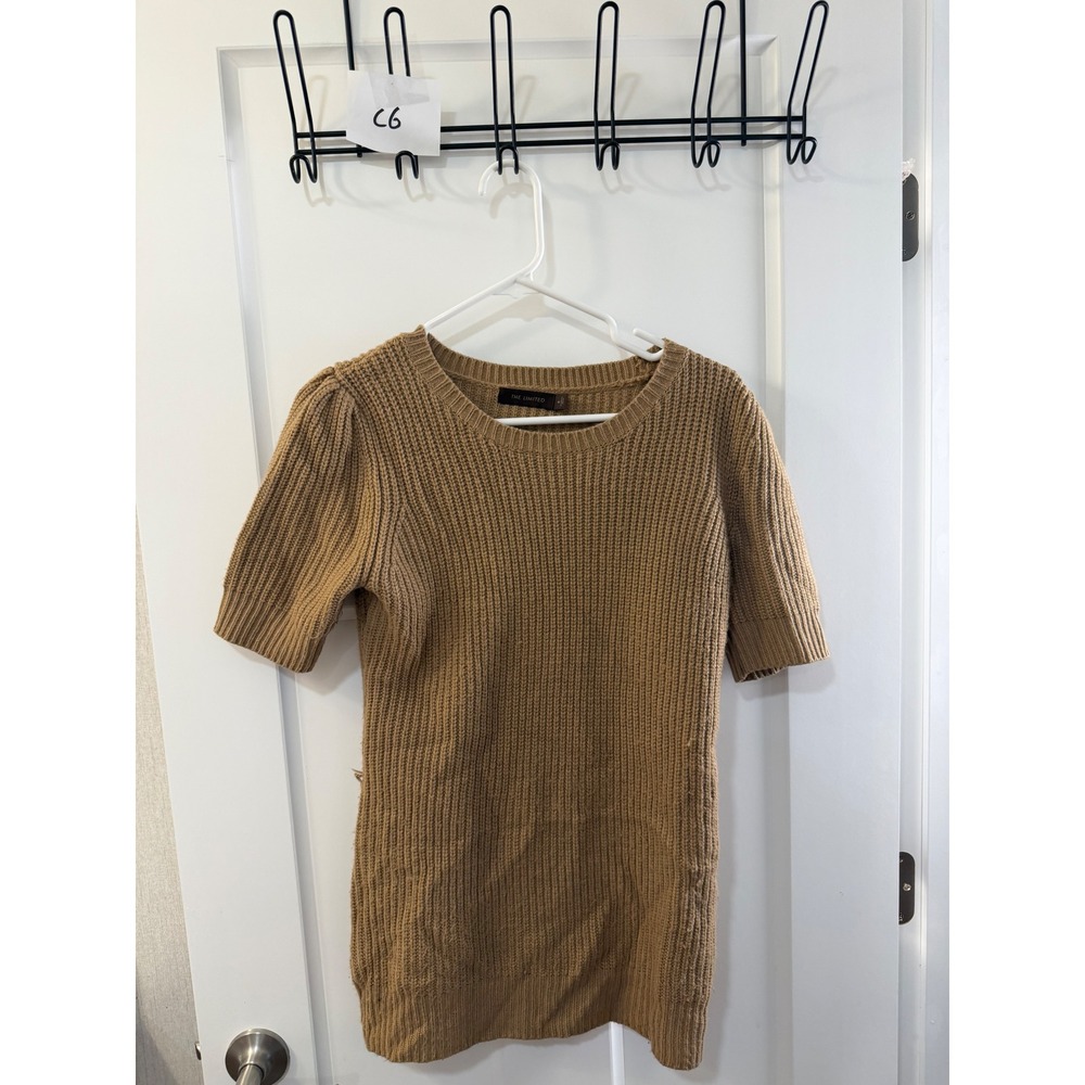 The Limited Womens Camel Tan Ribbed Knit Short Sleeve Sweater Size M